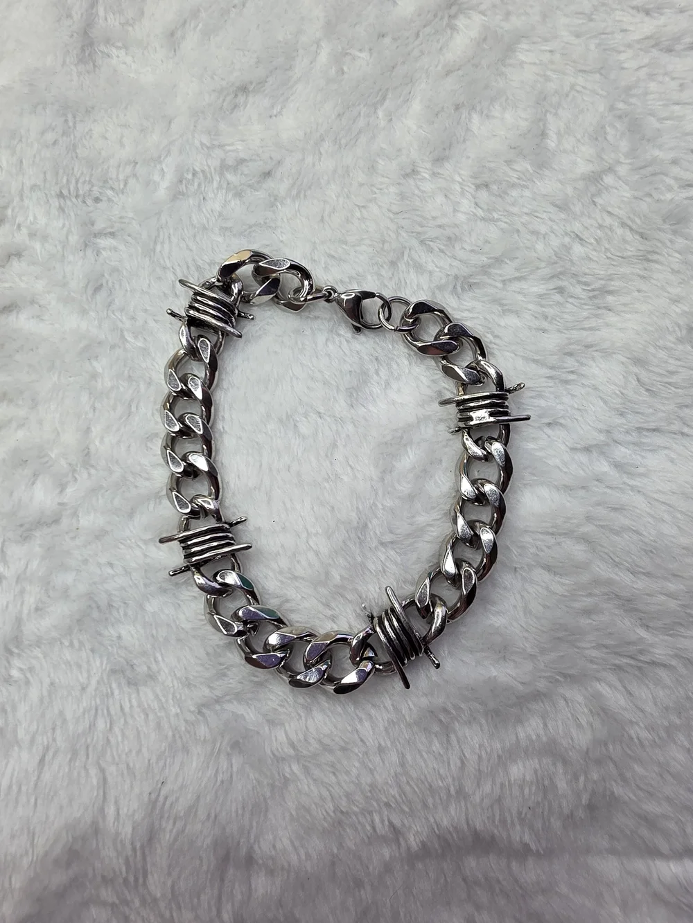 Chunky Silver Barbed Wire Link Bracelet